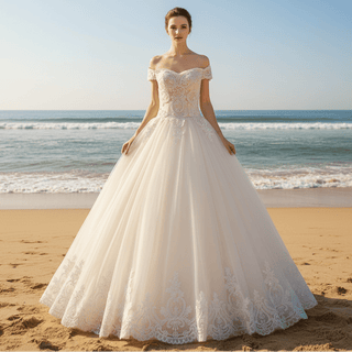 Ball Gown Tulle Lace Wedding Dress with Off the Shoulder - Rosymae