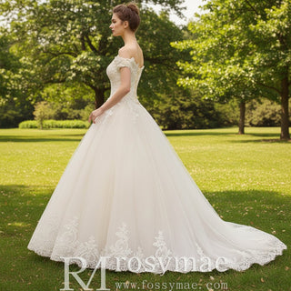 Ball Gown Tulle Lace Wedding Dress with Off the Shoulder - Rosymae