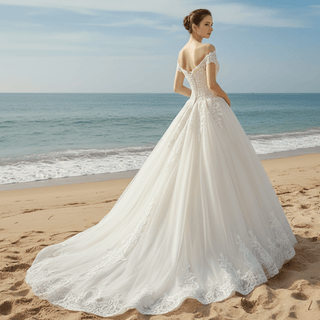 Ball Gown Tulle Lace Wedding Dress with Off the Shoulder - Rosymae