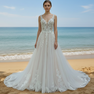 Elegant Deep V-neck A-line Wedding Dress with Tank Top