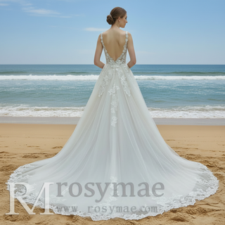 Elegant Deep V-neck A-line Wedding Dress with Tank Top