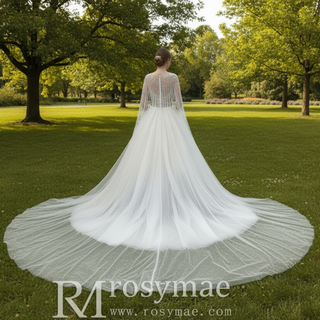 Classic Tulle Ball Gown Wedding Dress with Detachable Cape