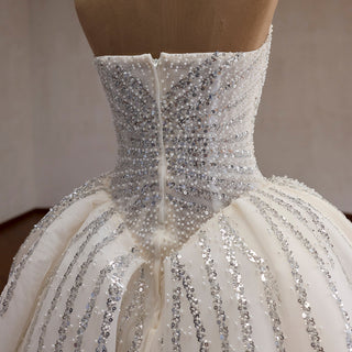 Ball Gown Wedding Dress with Gradient Beaded Bodice & Radiating Sequin Train - Ball Gown - Rosymae