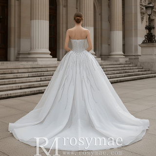 Ball Gown Wedding Dress with Gradient Beaded Bodice & Radiating Sequin Train - Ball Gown - Rosymae