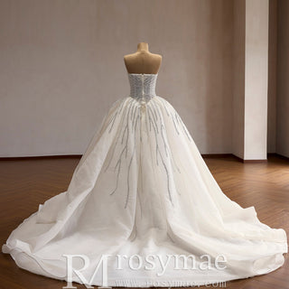 Ball Gown Wedding Dress with Gradient Beaded Bodice & Radiating Sequin Train - Ball Gown - Rosymae