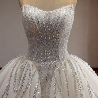 Ball Gown Wedding Dress with Gradient Beaded Bodice & Radiating Sequin Train - Ball Gown - Rosymae