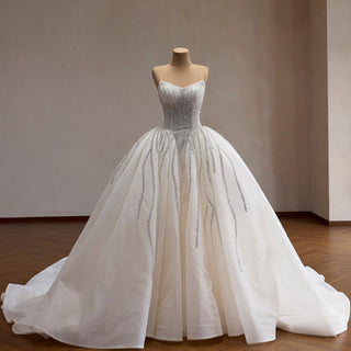 Ball Gown Wedding Dress with Gradient Beaded Bodice & Radiating Sequin Train - Ball Gown - Rosymae