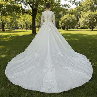 Sparkly Lace Long Sleeves Illusion Boat Neck Ball Gown Wedding Dress