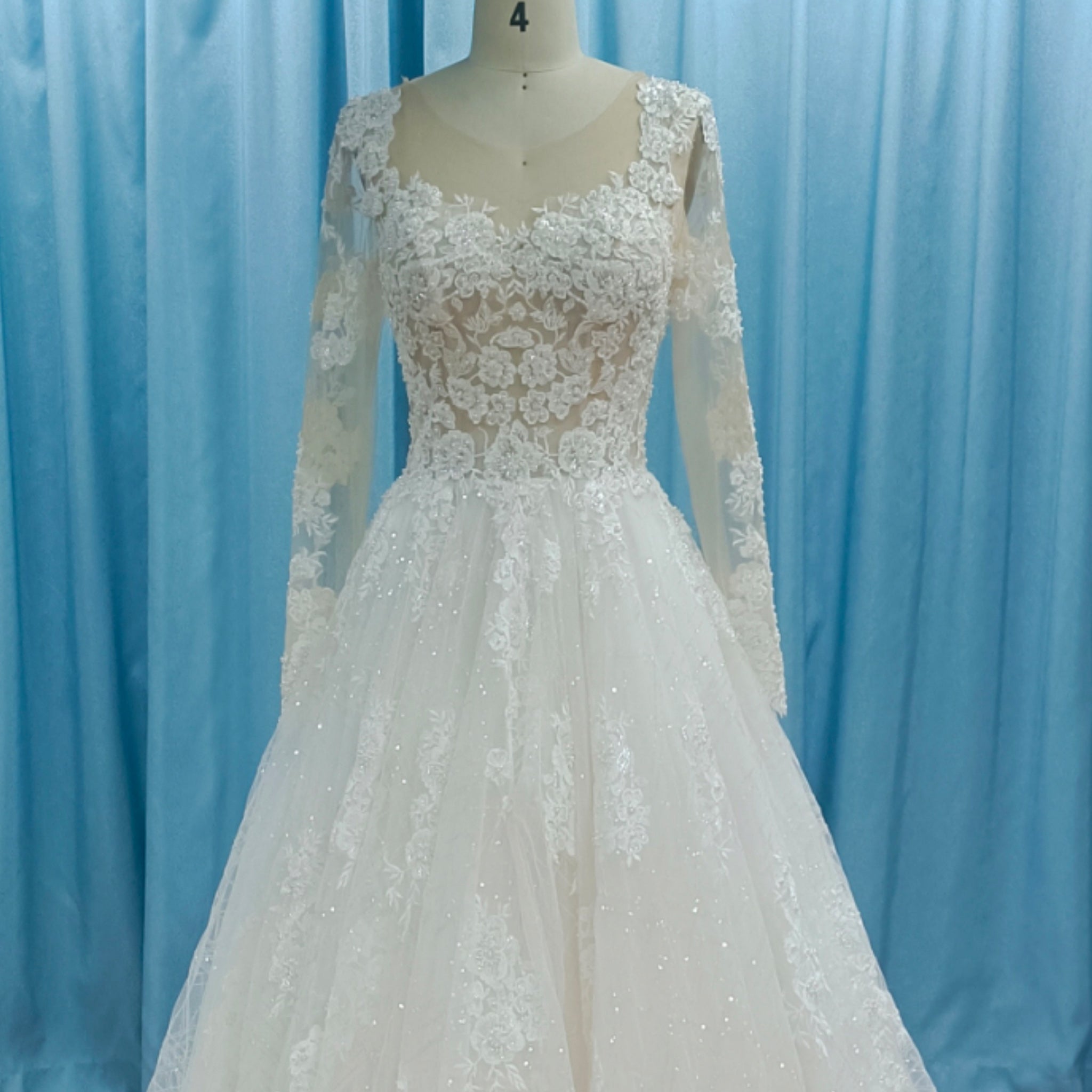 Sparkly Long Sleeve Lace A-Line Wedding Dress Glitter Bridal Gown Rosymae Sparkly Long Sleeve Lace A-Line Wedding Dress Glitter Bridal Gown Rosymae