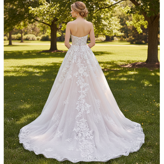 Floral Lace Ball Gown Wedding Dress with Straight Neckline