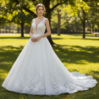 Tank Top Style Wedding Dress With Deep V-neck