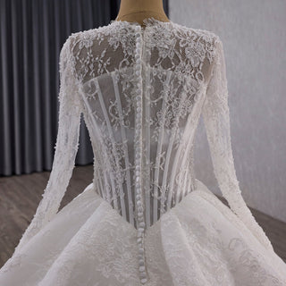 Basque Waist Lace Wedding Dress with Illusion Bodice & Voluminous Tulle Skirt - Rosymae