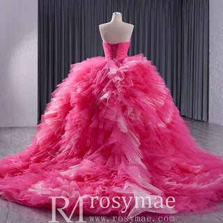 Basque Waist Ruffled Wedding Gown Detachable Overskirt Quinceanera Dress - Rosymae
