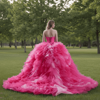 Basque Waist Ruffled Wedding Gown Detachable Overskirt Quinceanera Dress - Rosymae