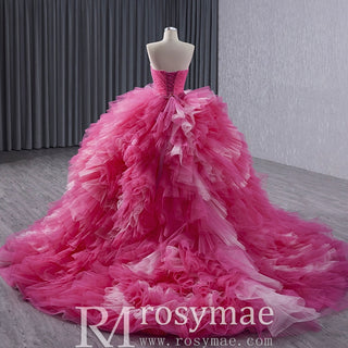Basque Waist Ruffled Wedding Gown Detachable Overskirt Quinceanera Dress - Rosymae