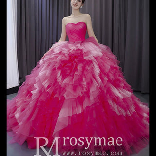 Basque Waist Ruffled Wedding Gown Detachable Overskirt Quinceanera Dress - Rosymae