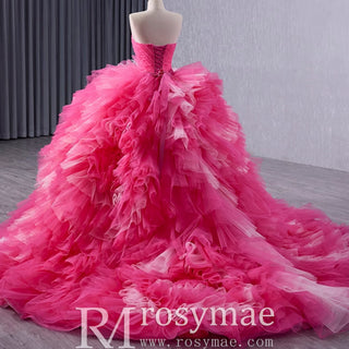 Basque Waist Ruffled Wedding Gown Detachable Overskirt Quinceanera Dress - Rosymae