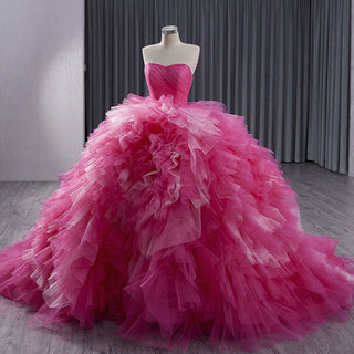 Basque Waist Ruffled Wedding Gown Detachable Overskirt Quinceanera Dress - Rosymae