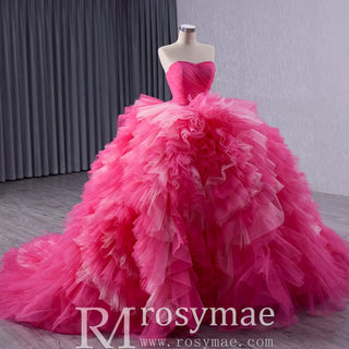Basque Waist Ruffled Wedding Gown Detachable Overskirt Quinceanera Dress - Rosymae