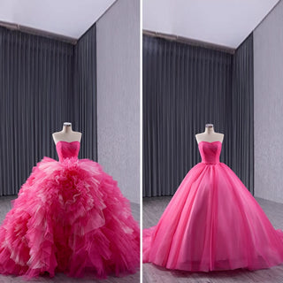 Basque Waist Ruffled Wedding Gown Detachable Overskirt Quinceanera Dress - Rosymae