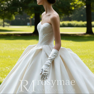 Basque Waist Satin Ball Gown Wedding Dress - Rosymae