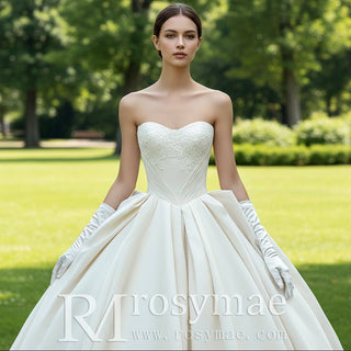 Basque Waist Satin Ball Gown Wedding Dress - Rosymae