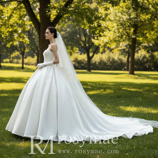 Basque Waist Satin Ball Gown Wedding Dress - Rosymae