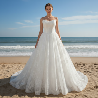 Elegant Bateau Neckline Strapless Floral Lace Wedding Dress