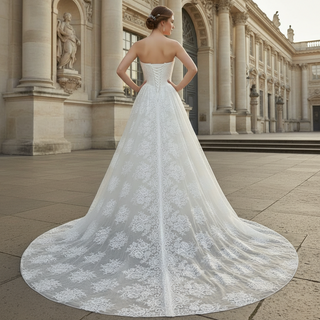Elegant Bateau Neckline Strapless Floral Lace Wedding Dress