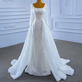 Beaded Fit and Flare Wedding Dress with Detachable Overskirt - Rosymae