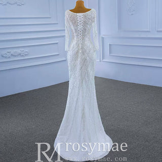 Beaded Fit and Flare Wedding Dress with Detachable Overskirt - Rosymae