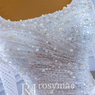 Beaded Fit and Flare Wedding Dress with Detachable Overskirt - Rosymae