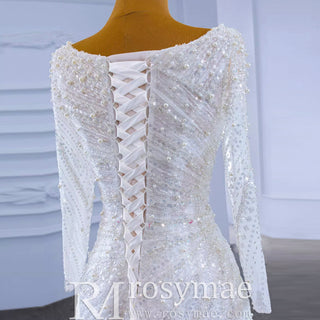 Beaded Fit and Flare Wedding Dress with Detachable Overskirt - Rosymae