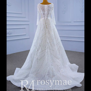 Beaded Fit and Flare Wedding Dress with Detachable Overskirt - Rosymae