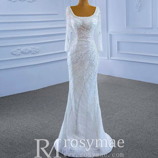 Beaded Fit and Flare Wedding Dress with Detachable Overskirt - Rosymae