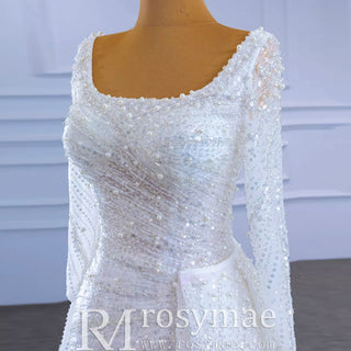 Beaded Fit and Flare Wedding Dress with Detachable Overskirt - Rosymae