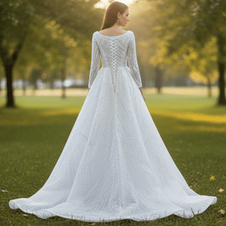 Beaded Fit and Flare Wedding Dress with Detachable Overskirt - Rosymae