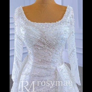 Beaded Fit and Flare Wedding Dress with Detachable Overskirt - Rosymae
