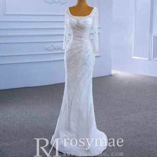 Beaded Fit and Flare Wedding Dress with Detachable Overskirt - Rosymae