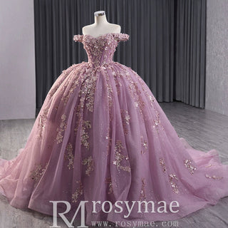 Beaded Floral Wedding Dress with Off the Shoulder Quinceanera Gown - Rosymae