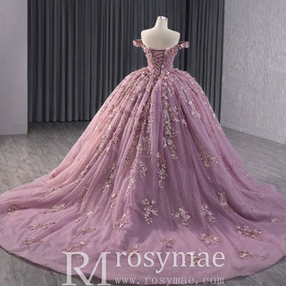 Beaded Floral Wedding Dress with Off the Shoulder Quinceanera Gown - Rosymae