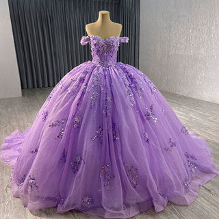Beaded Floral Wedding Dress with Off the Shoulder Quinceanera Gown - Rosymae