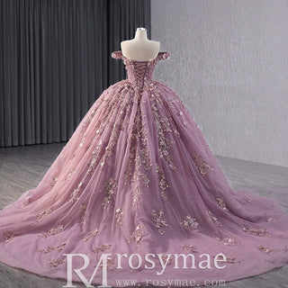 Beaded Floral Wedding Dress with Off the Shoulder Quinceanera Gown - Rosymae