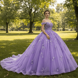 Beaded Floral Wedding Dress with Off the Shoulder Quinceanera Gown - Rosymae