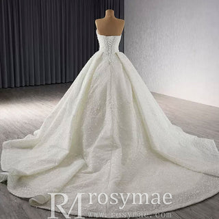 Beaded Flower Wedding Dress Ball Gown Sparkly Quince Dress - Rosymae