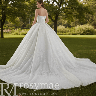 Beaded Flower Wedding Dress Ball Gown Sparkly Quince Dress - Rosymae