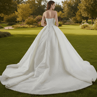 Beaded Flower Wedding Dress Ball Gown Sparkly Quince Dress - Rosymae