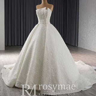 Beaded Flower Wedding Dress Ball Gown Sparkly Quince Dress - Rosymae