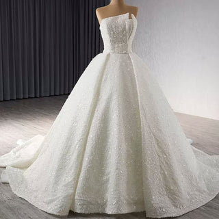 Beaded Flower Wedding Dress Ball Gown Sparkly Quince Dress - Rosymae