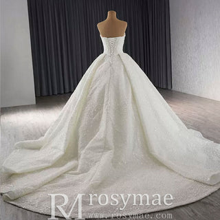 Beaded Flower Wedding Dress Ball Gown Sparkly Quince Dress - Rosymae